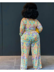 Paisley  Printed Blouse And Trouser Plus Size Set