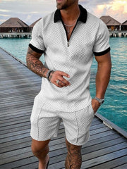 Fashion Zipper Contrast Color Printing Men's Short Suit