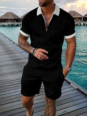 Fashion Zipper Contrast Color Printing Men's Short Suit