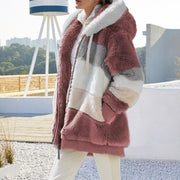 Casual Winter Contrast Color Faux Fur Coats