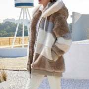 Casual Winter Contrast Color Faux Fur Coats