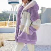 Casual Winter Contrast Color Faux Fur Coats