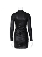 Fall Solid Ruched Long Sleeve Mini Dress