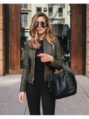 Women's Pure Color PU Jacket