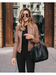 Women's Pure Color PU Jacket