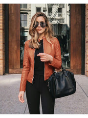 Women's Pure Color PU Jacket