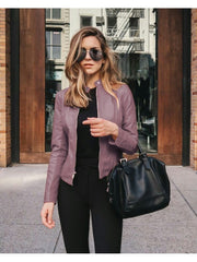 Women's Pure Color PU Jacket