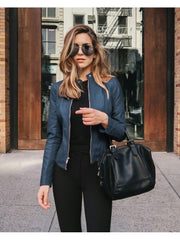 Women's Pure Color PU Jacket