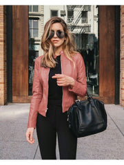 Women's Pure Color PU Jacket