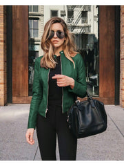 Women's Pure Color PU Jacket