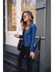 Women's Pure Color PU Jacket