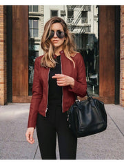 Women's Pure Color PU Jacket