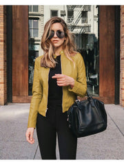 Women's Pure Color PU Jacket