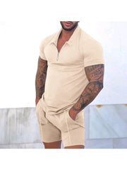 2023 Pure Color Zipper Men's Short Sleeve Suit