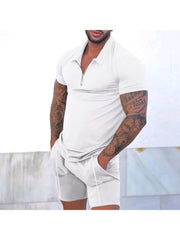 2023 Pure Color Zipper Men's Short Sleeve Suit