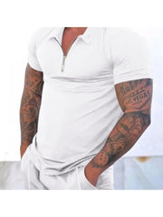 2023 Pure Color Zipper Men's Short Sleeve Suit