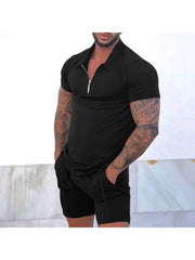 2023 Pure Color Zipper Men's Short Sleeve Suit