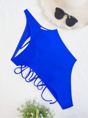 Inclined One Shoulder  Pure Color Cutout One Piece Swimsuits