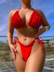 Tie Wrap   Women's  Sexy Red Bikini Sets