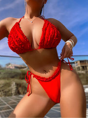 Tie Wrap   Women's  Sexy Red Bikini Sets