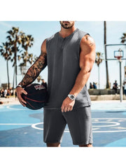 Men Solid Sleeveless Vest Two-Piece Shorts Sets