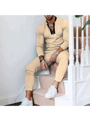 Casual Solid Men Long Sleeve 2pc Pants Sets