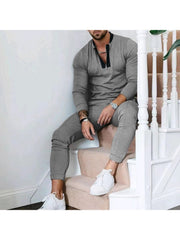 Casual Solid Men Long Sleeve 2pc Pants Sets