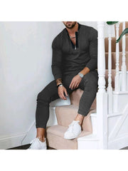 Casual Solid Men Long Sleeve 2pc Pants Sets