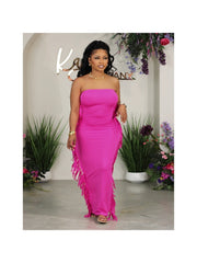 Plus Size Tassels Strapless Slit Maxi Dress