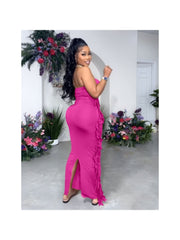 Plus Size Tassels Strapless Slit Maxi Dress