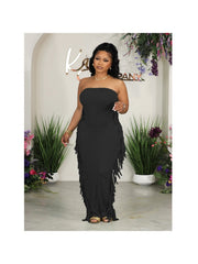 Plus Size Tassels Strapless Slit Maxi Dress