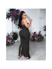 Plus Size Tassels Strapless Slit Maxi Dress