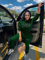 Printed Round Neck Fashion Sweatshirt Two Piece Set