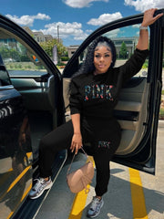 Printed Round Neck Fashion Sweatshirt Two Piece Set