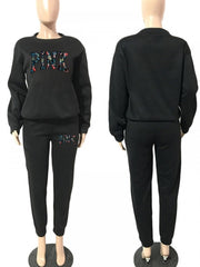 Printed Round Neck Fashion Sweatshirt Two Piece Set