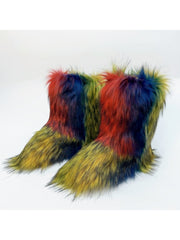 Plush Y2K Mid-calf Gradient Color Furry Boots