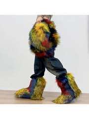 Plush Y2K Mid-calf Gradient Color Furry Boots