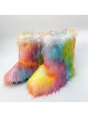 Plush Y2K Mid-calf Gradient Color Furry Boots