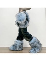 Plush Y2K Mid-calf Gradient Color Furry Boots