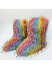 Plush Y2K Mid-calf Gradient Color Furry Boots