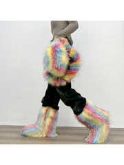 Plush Y2K Mid-calf Gradient Color Furry Boots