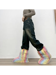 Plush Y2K Mid-calf Gradient Color Furry Boots