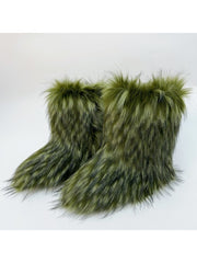 Plush Y2K Mid-calf Gradient Color Furry Boots