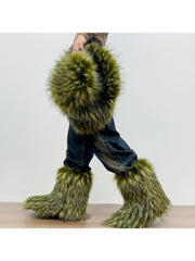 Plush Y2K Mid-calf Gradient Color Furry Boots