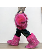 Plush Y2K Mid-calf Gradient Color Furry Boots