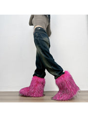 Plush Y2K Mid-calf Gradient Color Furry Boots