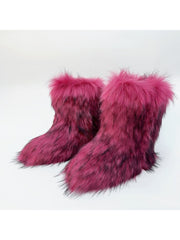 Plush Y2K Mid-calf Gradient Color Furry Boots