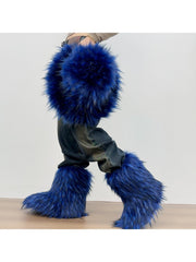 Plush Y2K Mid-calf Gradient Color Furry Boots