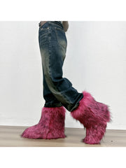 Plush Y2K Mid-calf Gradient Color Furry Boots