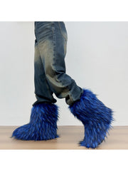 Plush Y2K Mid-calf Gradient Color Furry Boots